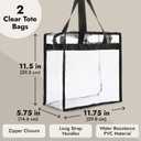 Juvale Clear Stadium Approved Bags - 12x6x12 Large Transparent Tote Bags with Zippers and Handles