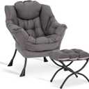 LITA Lazy Chair with Ottoman, Modern Accent Leisure Upholstered Lazy Sofa Armchair, Contemporary Lounge Reading Chair with Armrests and a Side Pocket for Living Room, Bedroom & Small Space, Dark Grey