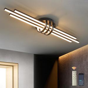 Garwarm Modern Ceiling Light Fixture,39.4 Inch Black Kitchen Lights Ceiling, Linear Dimmable LED Chandelier Remote Control for Dining Room Living Room Bedroom