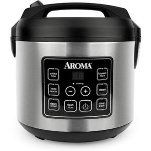 Aroma Housewares 20 Cup Cooked (10 cup uncooked) Digital Rice Cooker, Slow Cooker, Food Steamer, SS Exterior (ARC-150SB),Black