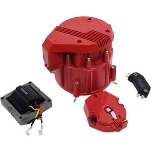 A-Team Performance HEI Distributor 8-Cylinder Tune-Up Kit Male Cap 65k Volt Ignition Coil (Red Super Cap)
