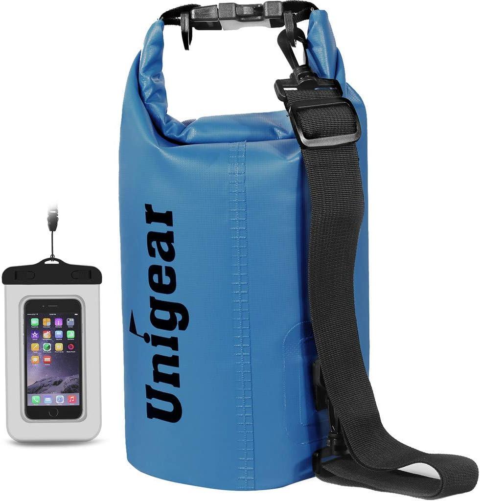 Unigear Dry Bag Waterproof, 2L/5L/10L/20L/30L/40L Floating and Lightweight Bags for Kayaking, Boating, Fishing, Swimming and Camping with Waterproof Phone Case (Sky Blue)
