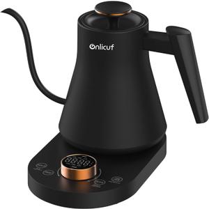 Electric Gooseneck Kettle with Temperature Control, 0.8L Pour Over Coffee, 1F Precision Heating, 7 Presets, Stainless Steel Inner, Electric Tea Kettle with 2H Keep Warm, Matte Black