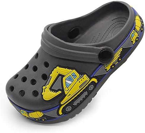FolHaoth Toddlers Cute Cartoon Excavator Racecar Pattern Boys Girls Clogs Slip On Lightweight Breathable Kids Sandals Non Slip Indoor Outdoor Beach Pool Shower Slippers Shoes 24