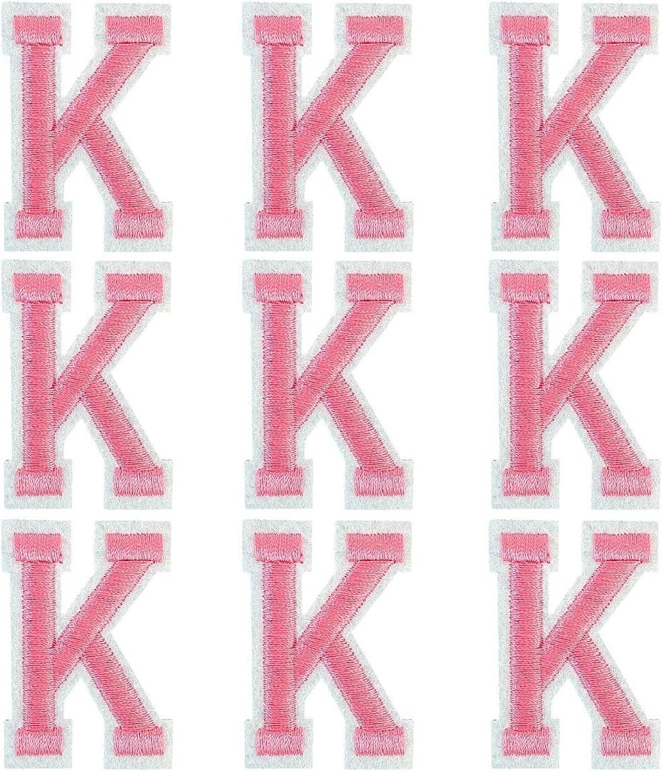 2 x GYGYL Iron on Letters Patches, 9Pcs of 2 Inch Pink Letter K Patches, Alphabet Embroidered Patch for Clothes, Dress, Hat, Socks, Jeans, DIY Accessories
