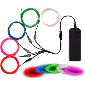 MaxLax EL Wire, Noise Reduction Neon Light 5 in 1 Meter (red,White,Blue,Green,Pink), Electroluminescent Wire for Halloween Decoration, Christmas Party, DIY Decoration (Colorful)