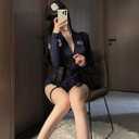 Generic Women Police Cosplay Costume Outfit Woman Sexy Slim Fit Outfit Hallowen Club Clothes Couple Gift, Black 165/88A
