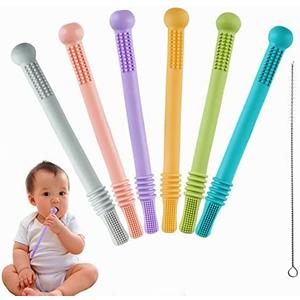 Chuya 12 Pack Hollow Teether Tube, Silicone Tubes Baby Teether Toys,Chew Straws Toy for 3-12 Months Babies Molars,Teething Relief,BPA Free/Freezable,Dishwasher Safe,Easy to Clean