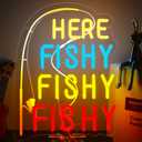 Funny Here Fishy Neon Sign Dimmable Fish Neon Light Wall Decor for Fishing Gear Store,Game Room, Man Cave Gift Art for Fishing Enthusiast-15.75 x 12IN-USB Powered-Acrylic
