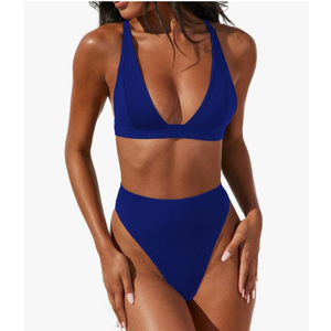 Women Sexy Brazilian Bikini Sets 2 Piece Cheeky Triangle Bikini V Neck Swimsuit high Cut Thong Bottom, S