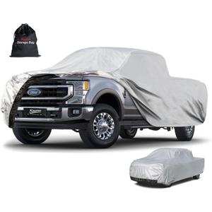 Kayme Full Size Truck Cover Waterproof All Weather - See Vehicle Size Chart - 6 Layers Heavy Duty Outdoor Pickup Cover Sun Uv Rain Protection, Universal Fit Ford F250 F350 etc, Length Up to 261 inch. (Aluminum-Silver)