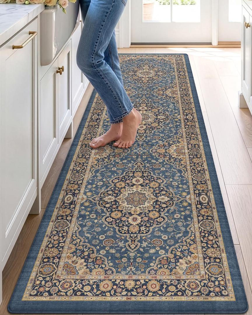 DEXI Anti Fatige Cushioned Kitchen Floor Mats Non Slip Runner 24x87, Blue, 87"L x 24"W x 0.4"Th