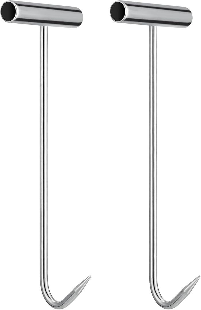 DOITOOL 2PCS Manhole Cover Lifter Stainless Steel Manhole Cover Hook Drain Cover Lifter Manhole Lifting Hooks T Hook Drain Cover Key Manhole Tool for Open Manhole Covers - Manhole Lifters (31x10cm)