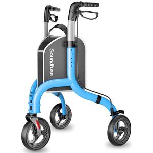 Soundfuse 3 Wheel Walkers for Seniors, Lightweight Foldable Aluminum Rollator Walker, Height Adjustable Three Wheel Walker, Blue
