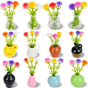 Mini Resin and Glass Vase Fridge Magnets 5 Pack with 7 Colors of Artificial Flowers for Refrigerator Kitchen Locker Office Mixed Material Magnetic Decoration