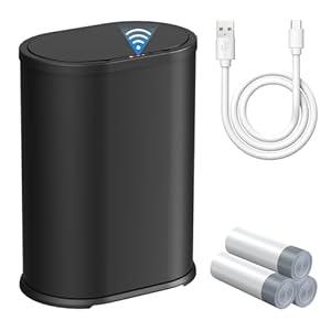 KUK Stainless Steel Bathroom Trash Can Automatic Touchless with Removable Inner Bucket, Waterproof, 1.6 Gallon Smart Trash Can with Lid for Bathroom Bedroom, Office - Gray