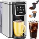 Hot & Iced Single Serve Coffee Maker for K Pod and Grounds, 6-14 Oz Brew Sizes, 50oz Removable Tank, Single Cup Coffee Maker with Descaling Reminder, Stainless Steel, Black