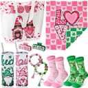 Sieral 10 Pcs Valentine's Day St. Patrick's Day Gnomes Gift Set 20oz Tumbler Blanket Canvas Tote Bag Socks Keychain Hair Claw Gift for Women Her Wife Girlfriend Romantic Gifts Wedding