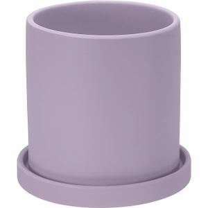 PATIKIL 5 Inch Ceramic Plant Pots, Modern Flower Planters with Drainage Holes and Tray for Decorate Home Indoor Plants Succulent Herb, Purple