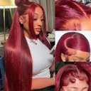 200 Density Burgundy Straight Lace Front Wigs Human Hair 99J 13x6 HD Lace Frontal Red Wigs Pre Plucked With Baby Hair Brazilian Virgin Human Hair Glueless Wigs for Women Natural Hairline 24 Inch