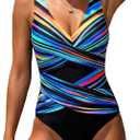 ROSEWE Womens One Piece Swimsuits with Adjustable, Tummy Control Ruched Swimwear, Criss Cross Bathing Suits Large