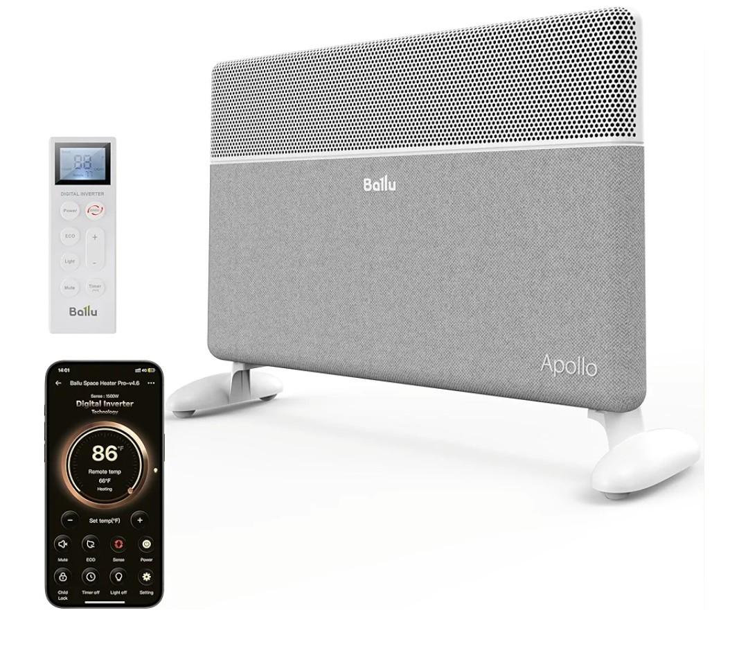 Ballu Convection Panel Space Heater for Large Room,Smart Quiet Heater with Programmable Thermostat,WiFi App Control,Inverter Energy Efficient for Indoor Use,Compatible with Alexa,White