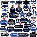 46Pcs Black Blue Graduation Photo Booth Props 2026 Graduation Decorations with Sticks Class of 2026 Grad Party Favors Supplies for High School & College