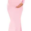 Glampunch Off Shoulders Maternity Dress Long Sleeve Ruched Maternity Gown Baby Shower Photography Pregnant Dress (Small, Pink)