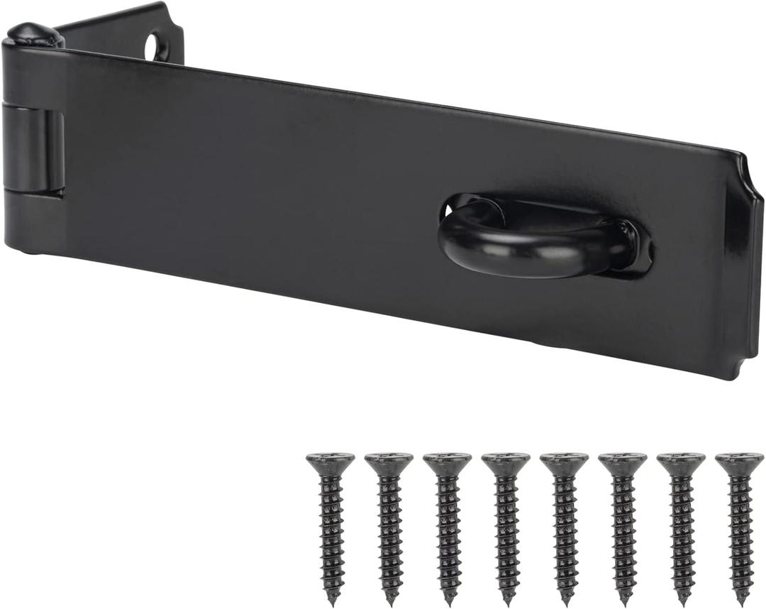 HILLMASTER Heavy Duty Door Hasp Latch 7-3/4" Extra Thick Steel Safety Gate Door Lock Padlock Clasp Hasp Lock Latch for Fence Gate Barn Door Shed Closet Cabinet, Black Finish
