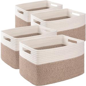 4 Pack Storage Baskets for Organizing, Woven Baskets for Shelves - Perfect for Toys, Books, Towels, and Clothes, Durable Gift Basket Bins Toy Storage, 15.7''Lx11.8''Wx7.8''H, Brown & White
