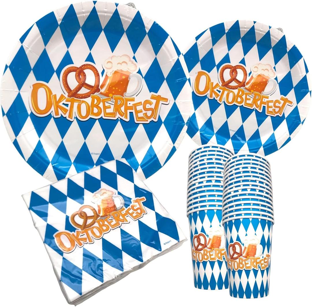 Oktoberfest Party Supplies for 30 Guests - Bavarian-Themed Plates, Cups, Napkins Set - 9" Dinner Plates, 7" Dessert Plates, 12 oz Cups, 3-Ply Napkins - Perfect Oktoberfest Decorations and Tableware