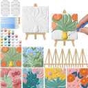 JellyArch 6 Set Spring 3D Flowers Ceramic Painting Kit Ready to Ceramics Make Your Own Crafts Flower Artworks Unpainted Plaster Painting Acrylic Paints Brushes Easel Palette Party Favor