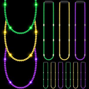 Ecation 12 Pcs LED Mardi Gras Beads Necklace Colorful Light up Bead Mardi Gras Glow Necklace Costumes Accessories for Carnival Birthdays Party Favors Supplies
