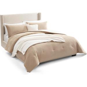 UGG Remina Comforter Set 5 Piece Bed in a Bag with Throw Blanket, Decorative Pillow, Shams, and Reversible Comforter Hypoallergenic Washable Luxury Plush Warm Fluffy Bedding Set, King, Brown Birch (Beige)