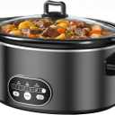 NEWBULIG Slow Cooker 8 Quart, Large Slow Cooker, Ceramic Nonstick Coating, 3 Adjustable Temp Multi Cookers with Dishwasher Safe Stoneware Pot & Tempered Glass Lid, 35in Tangle Free Cord Wrap, Black