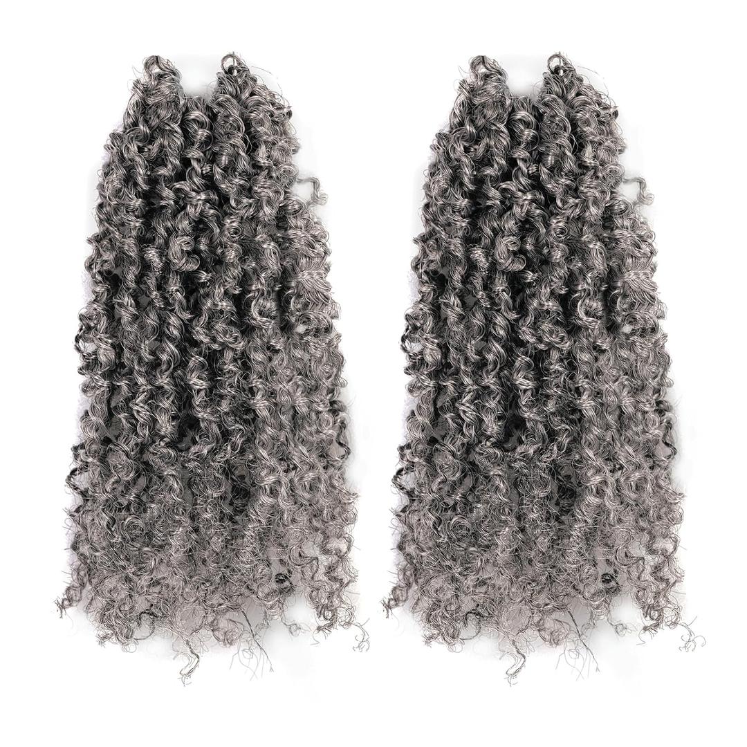 Toyotress Yanky Twist Crochet Hair - 8 Inch 2 Packs (30 Strands/Pcs) Fluffy Spring Mini Twist Passion Twist, Salt & Pepper Pre-Looped Crochet Braids Braiding Hair (8 Inch, SP/Gray-2P)