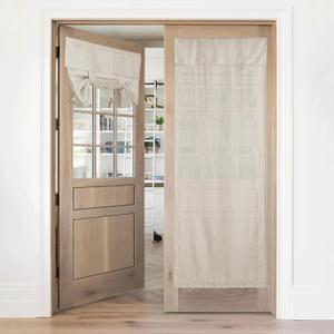 RYB HOME Natural Linen Blended French Door Curtain Privacy Light Filgtering Tricia Window Door Curtain for Patio Sidelight Glass Blind Tie Up Shade for Kitchen, W 26 x L 80 in, 1 Pc