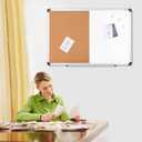 VUSIGN White and Cork Board Combination, 24" x 36" Dry Erase and Corkboard Combo for Home or Office, Wall Mounted Notice Bulletin With Aluminum Frame