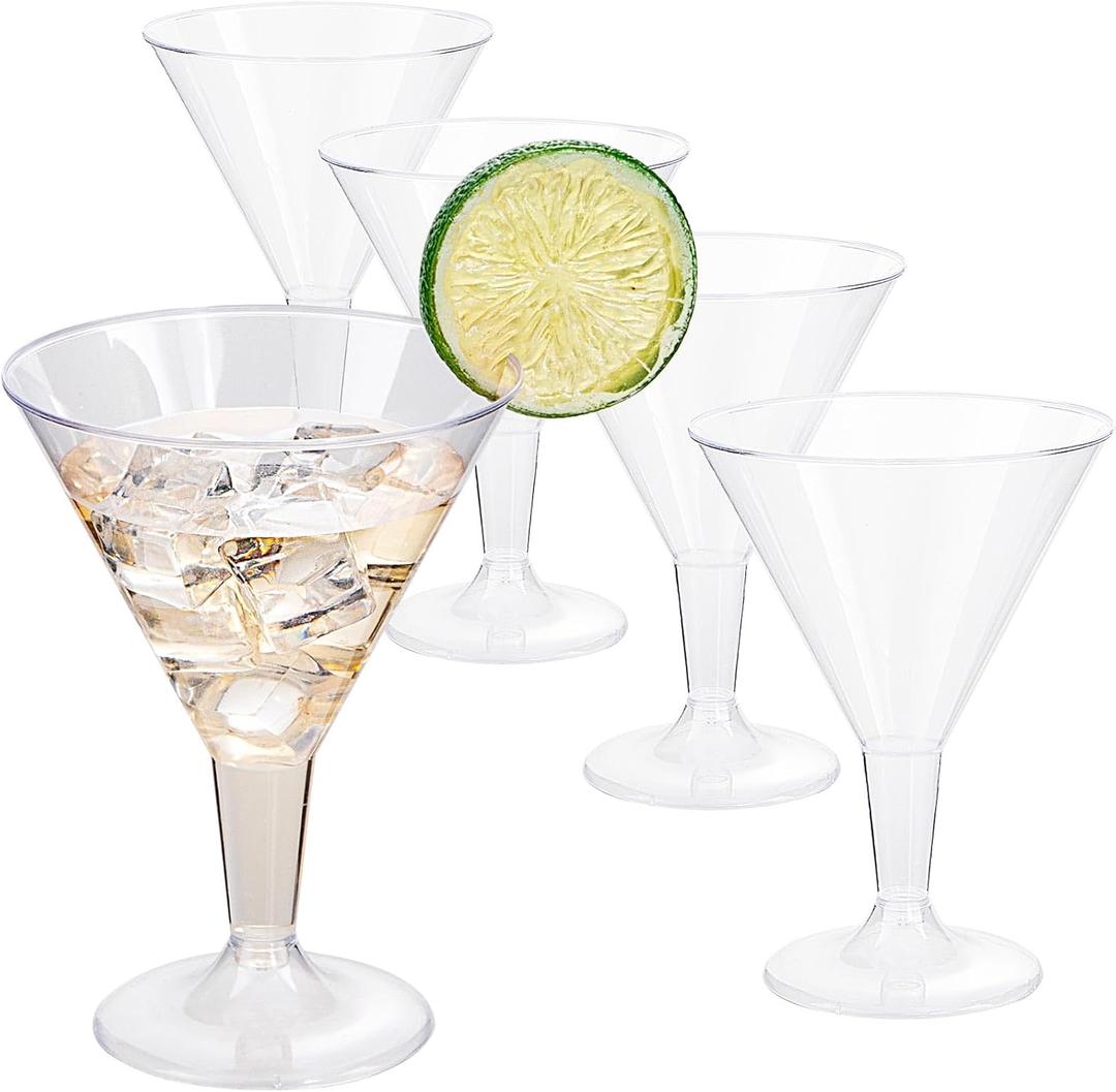 Liacere 24 Pack Clear Plastic Martini Glasses - 6.25oz Disposable Cocktail Glasses - Plastic Margarita Glasses Perfect for Wedding & Party
