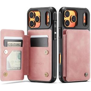 Vinich for iPhone 17 Pro Max Wallet Case with Card Holder, RFID Blocking Credit Slots Kickstand Shockproof Phone Cover Fit for iPhone 17 Pro Max 6.9" Rose Pink