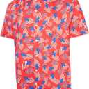 FT FENTENG Mens Hawaiian Shirts Regular Fit Short Sleeve Casual Button Down Summer Tropical Beach Shirts (X-Large, Red Usa Flag)