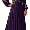 Ever-Pretty Women's V Neck Long Lantern Sleeves Floor Length Ruched Chiffon A-Line Formal Evening Dress 00461 (Purple, XXL)