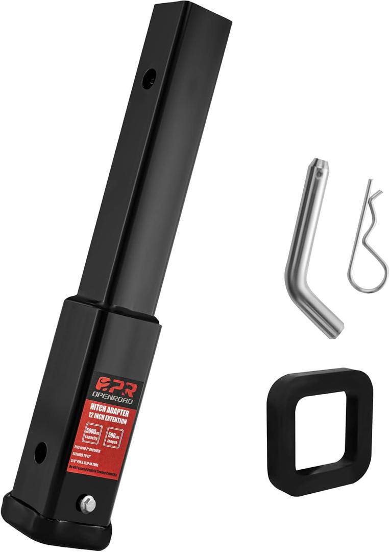 OPENROAD Trailer Hitch Extension for 2-Inch Receiver, 12" Tube Extender Towing Receiver with 5/8" Hitch Pin and 2" Silencer Pad (12-inch)