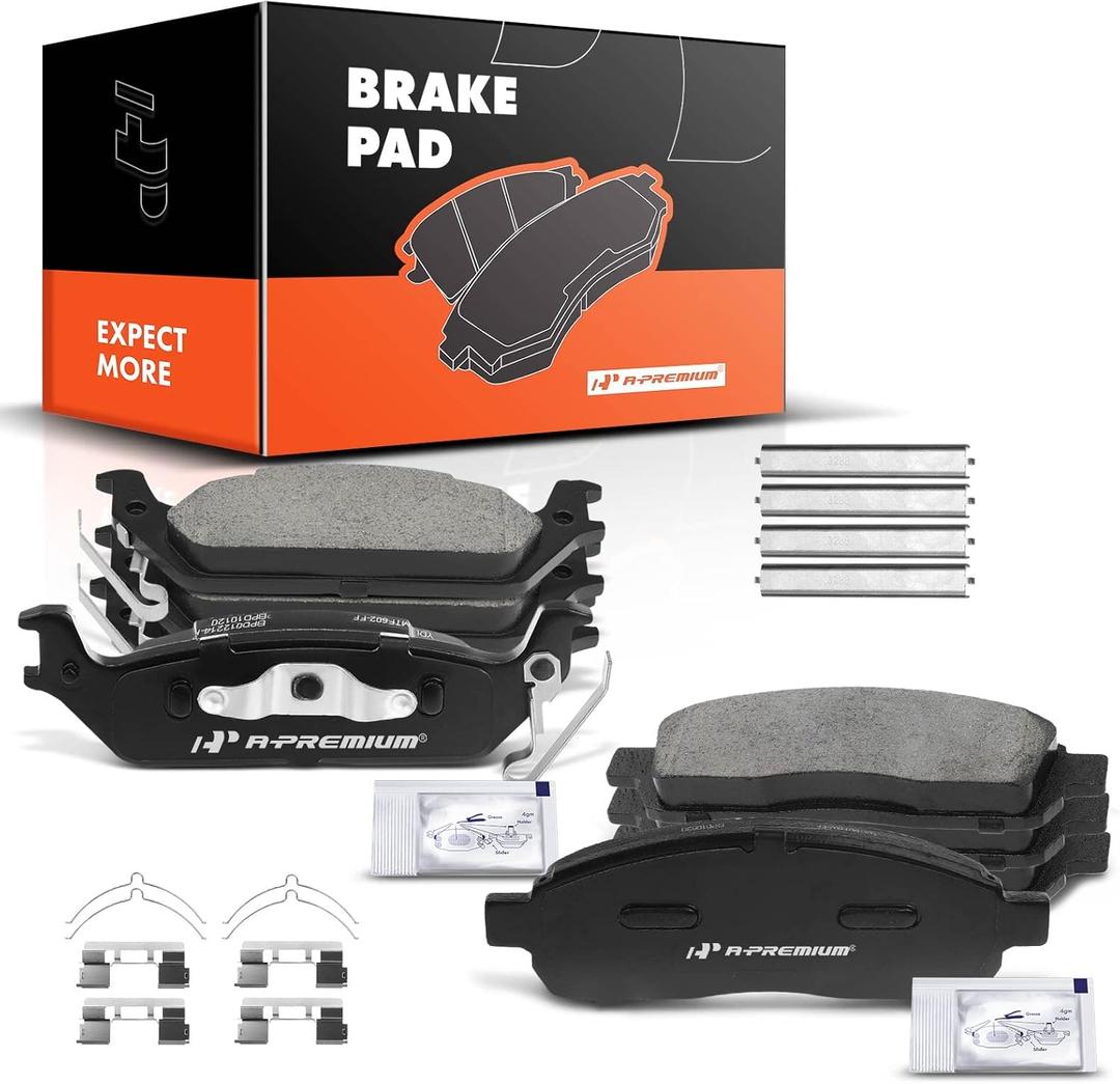 A-Premium Front & Rear Ceramic Disc Brake Pads Set Compatible with Select Ford and Lincoln Models - For F-150 2004-2008, Mark LT 2006-2008, with Hardware, 8 Pcs