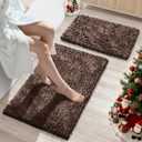 Yimobra Bathroom Rug Set 2 Piece, Luxury Shaggy Bath Mat Set with Non Slip Backing, Ultra Soft & Absorbent Mats for Bathroom Floor, Machine Washable, 31.5"x20"+24"x17", Brown