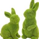 2 PCS Moss Bunny Decorative Figurines Flocked Resin Easter Bunny Decor Green Moss Bunnies for Spring Indoor Table and Bookshelf Decorations Home Rabbit Decorations(Small Moss)