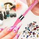 Rhinestone Picker Tool Set,Rhinestone Applicator Tool,Rhinestone Picker Dotting With 4 Extra Pink Replaceable Wax Head and 2 Tweezer (Pink A)