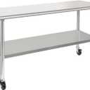 HARDURA Stainless Steel Table with Wheels 24 x 60 Inches Casters NSF Heavy Duty Commercial Work & Prep Table with Undershelf and Galvanized Legs for Restaurant Kitchen Bar and Hotel Garage