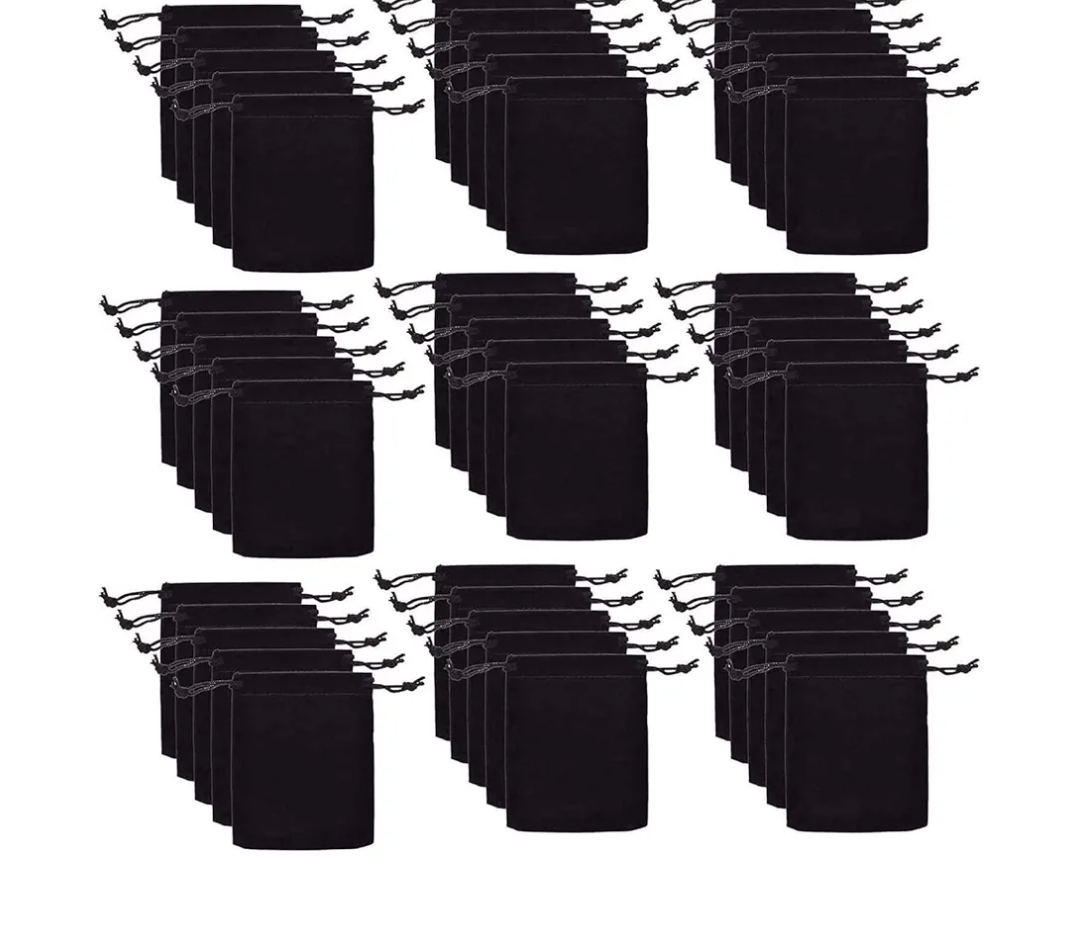 JIAKAI 50pcs Velvet Double Drawstring Cloth Bag.Jewelry Drawstring Pouches for Small Jewelry Bracelet/Headphones Bag/Beads/Spice/Gift Bags(Black)