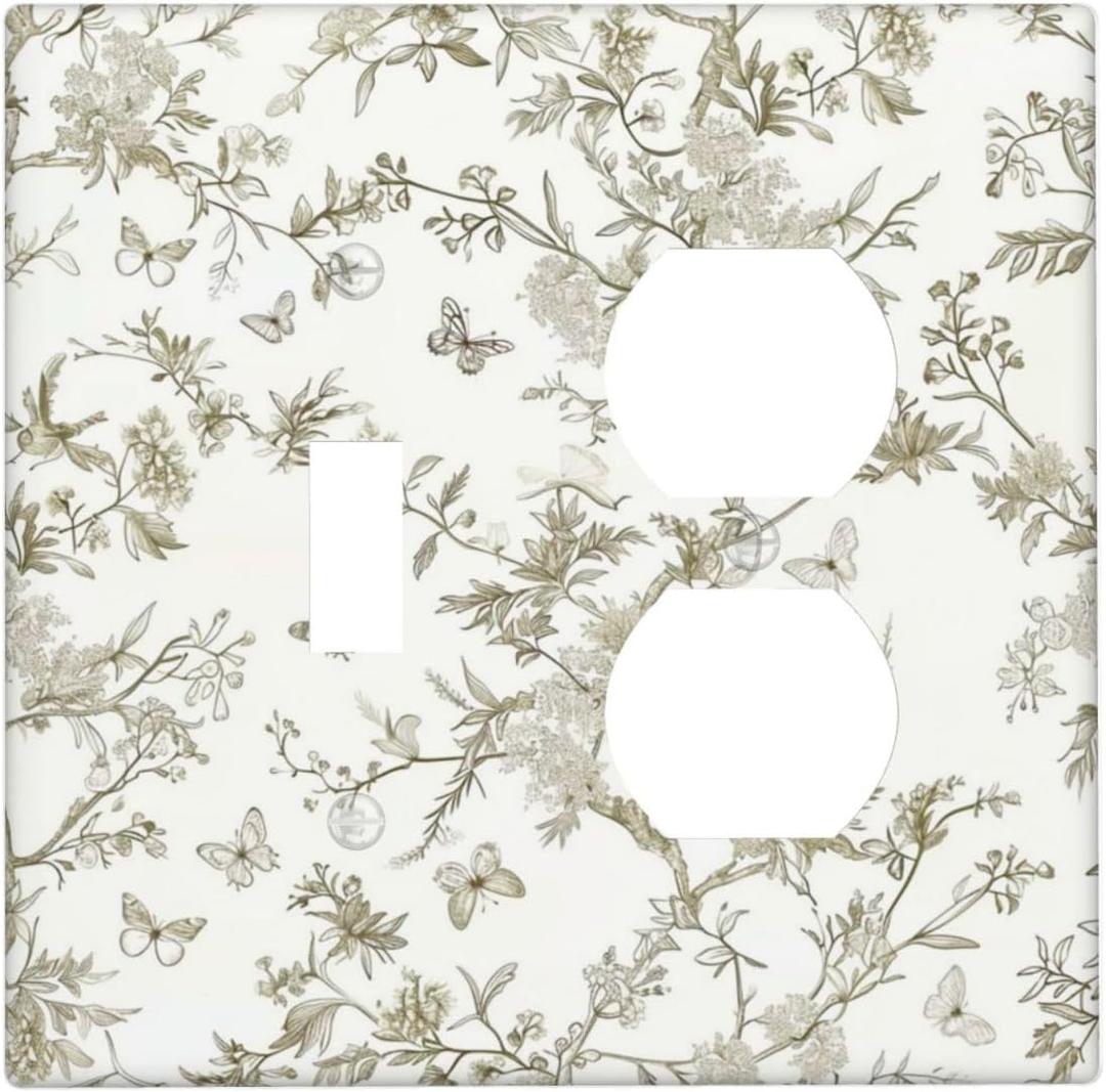 Outlet Covers Vintage Floral Butterfly Retro Leaves Flower 2 Gang Light Switch Cover Decorative Switch Plates 1 Toggle Duplex Combo GFCI Wallplates for Kitchen Home Decor